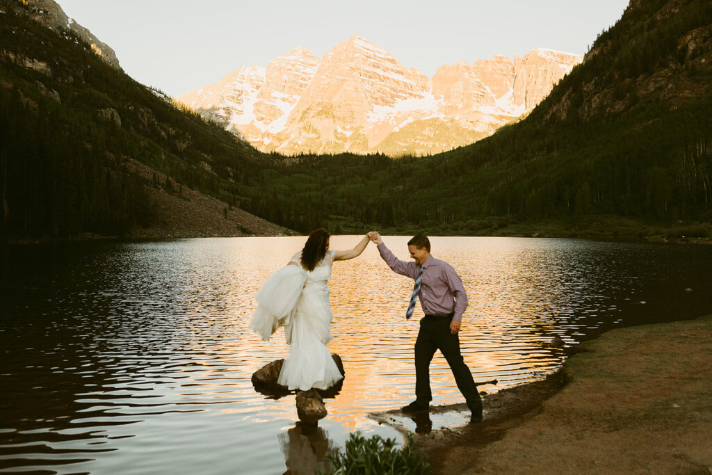 ntimate elopement at Maroon Bells surrounded by Colorado's alpine scenery