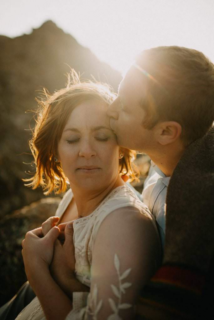 Romantic portrait beside an alpine lake in Rocky Mountain National Park