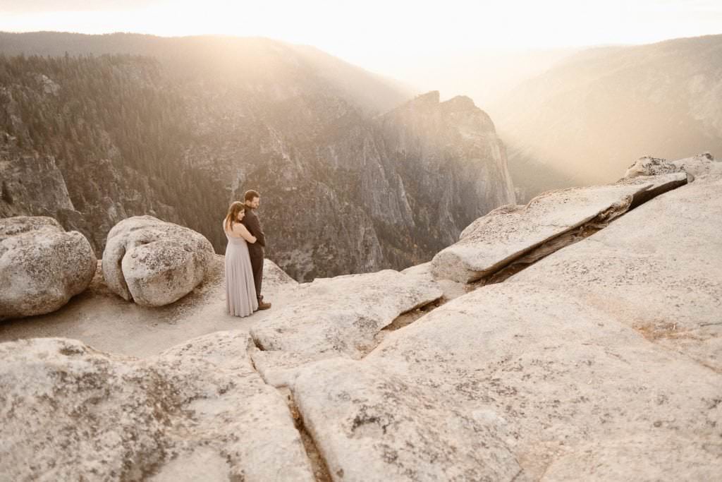 ARomantic portrait with Half Dome in the background at sunset in Yosemite.