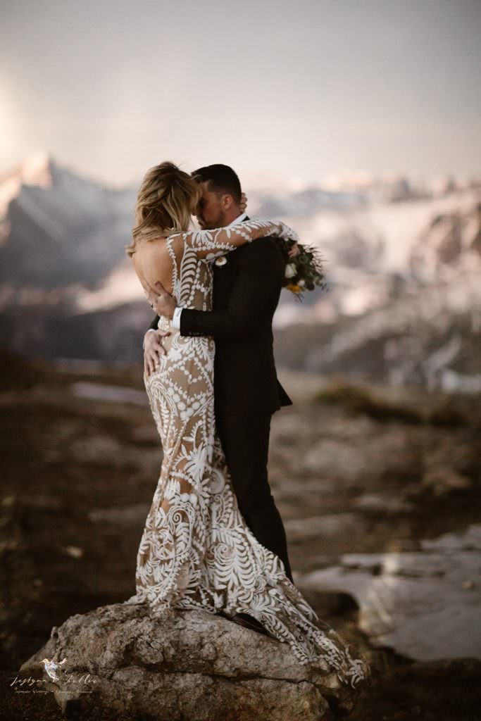 Newlyweds exploring Rocky Mountain National Park after exchanging vows