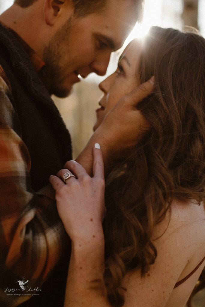Romantic engagement photos at Kenosha Pass during peak Colorado fall colors