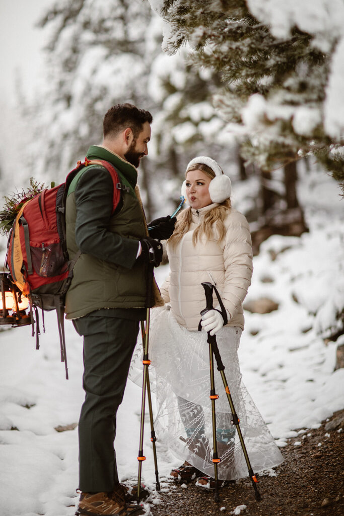 Couple beginning their sunrise hike in Rocky Mountain National Park