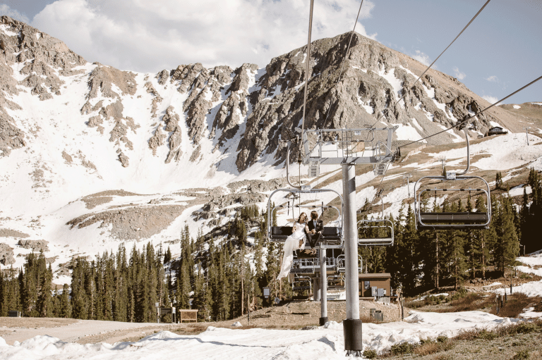 Honeymoon Chair-Lift Lap in the Heart of Colorado Rockies for this Whisked Away Arapahoe Basin Wedding.