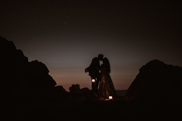 Colorado stargazing elopement couple beneath a star-filled Rocky Mountain sky