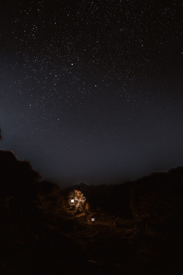Stargazing elopement in the Colorado Rockies with a clear night sky full of stars.