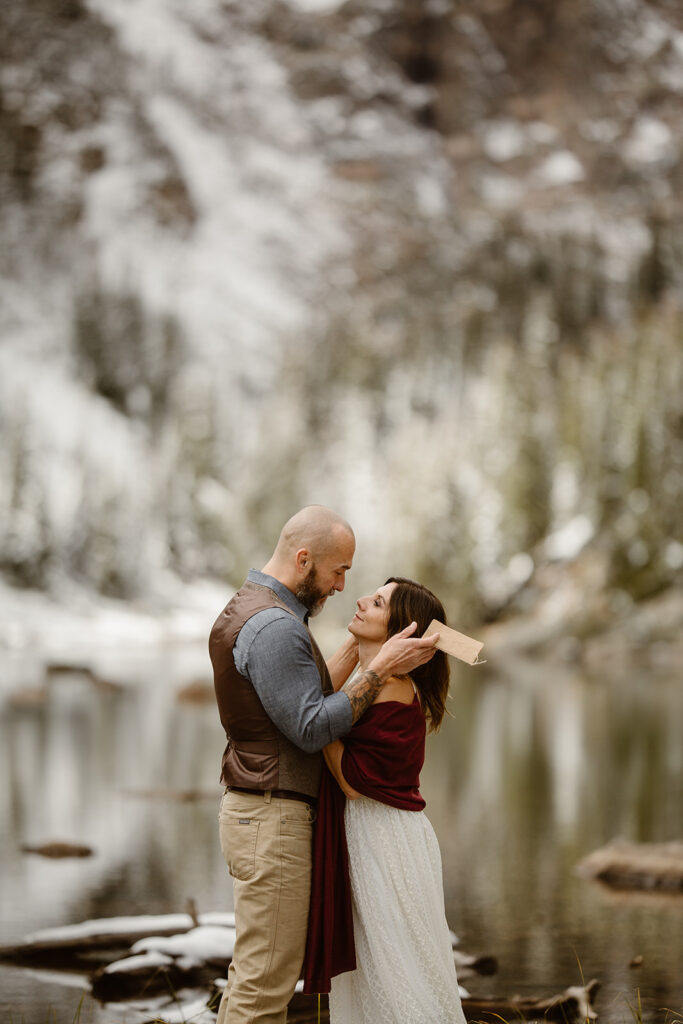 Couple exchanging vows during a Colorado mountain elopement