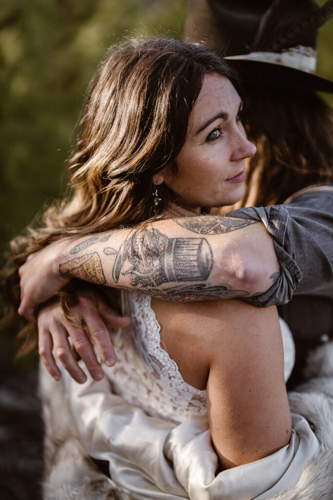 Intimate wedding ceremony with mountain views near Breckenridge, Colorado.