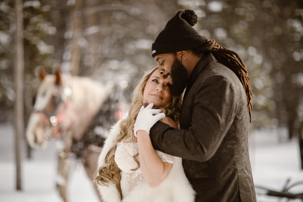 Romantic portraits beside Lake Dillon during a Colorado elopement.